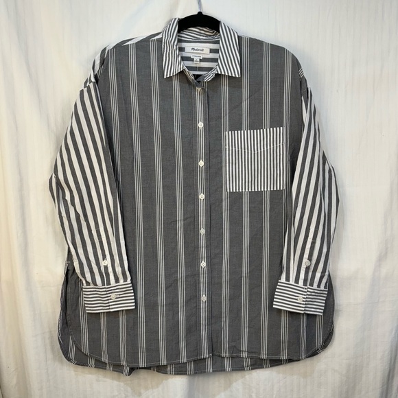 Madewell Other - Madewell Men’s Small Long Sleeve Button Down Shirt Gray White Striped Oversized